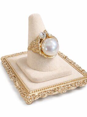 Gold Pearl Statement Ring, Adjustable Pearl Ring, Vintage Style Ring
